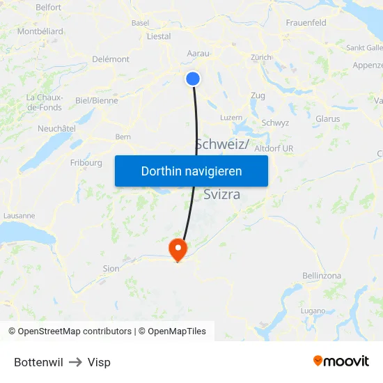 Bottenwil to Visp map