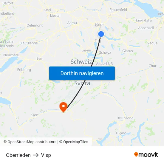 Oberrieden to Visp map