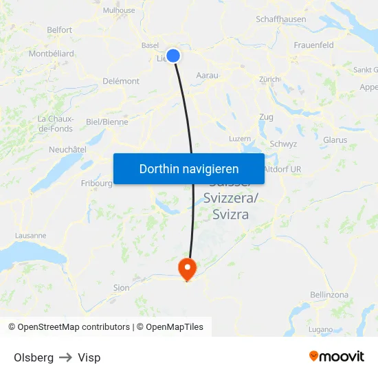 Olsberg to Visp map