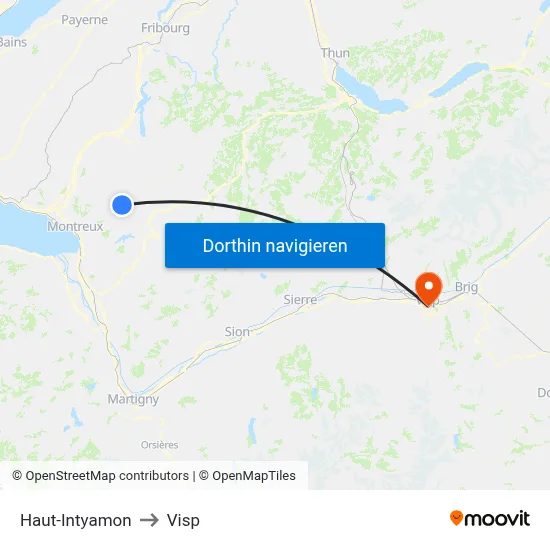Haut-Intyamon to Visp map