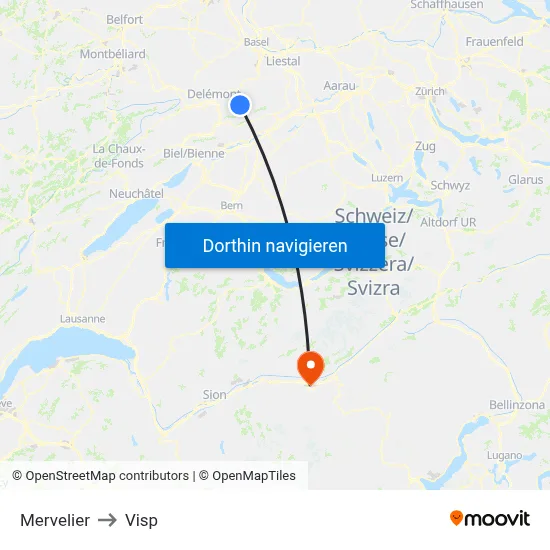 Mervelier to Visp map