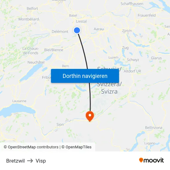 Bretzwil to Visp map