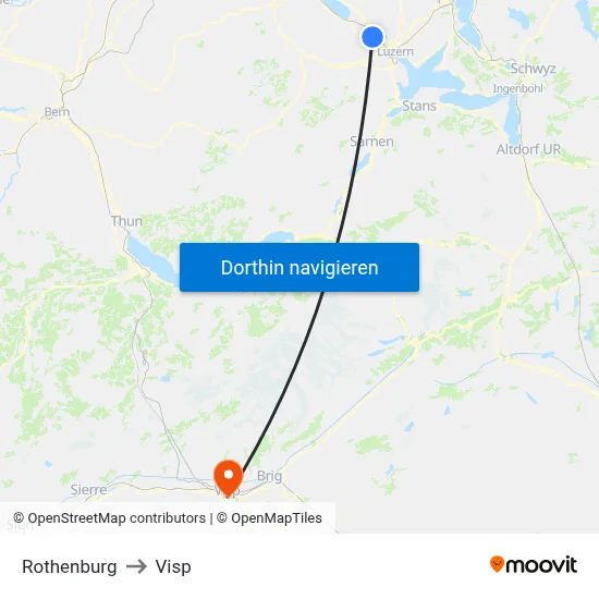 Rothenburg to Visp map