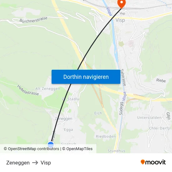 Zeneggen to Visp map