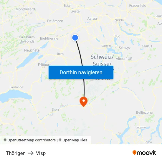 Thörigen to Visp map
