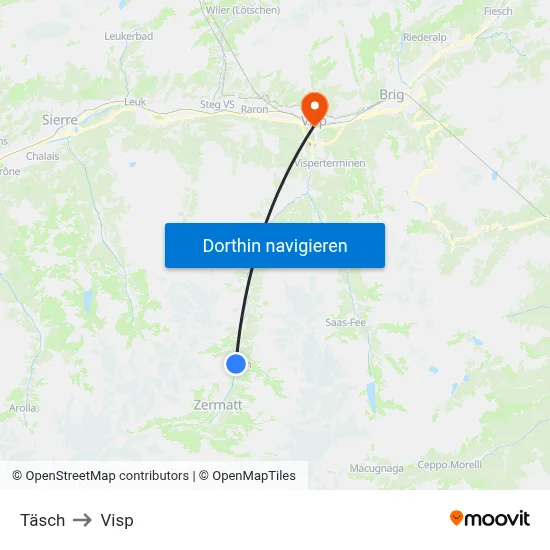 Täsch to Visp map
