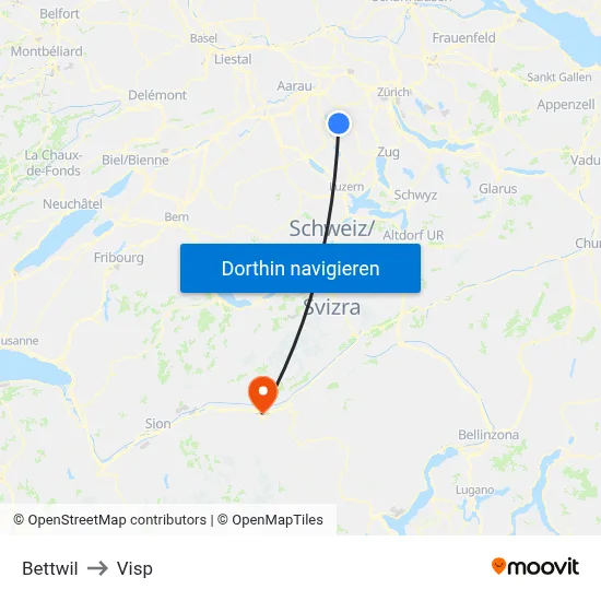 Bettwil to Visp map