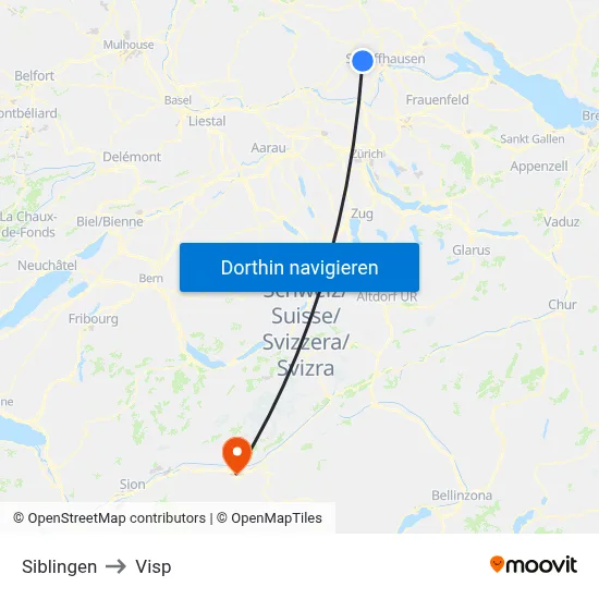Siblingen to Visp map