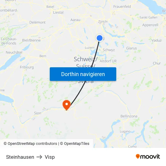 Steinhausen to Visp map