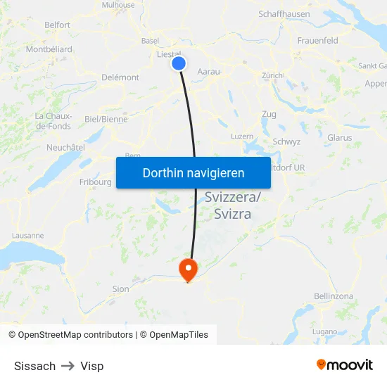 Sissach to Visp map