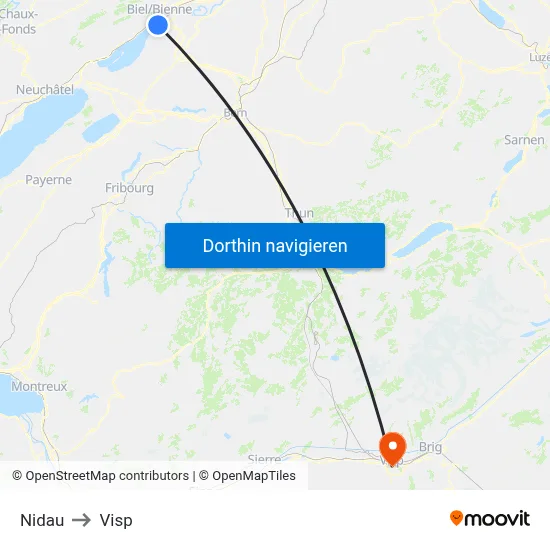 Nidau to Visp map