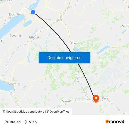 Brüttelen to Visp map