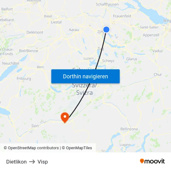 Dietlikon to Visp map