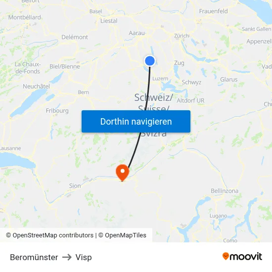 Beromünster to Visp map