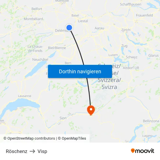 Röschenz to Visp map