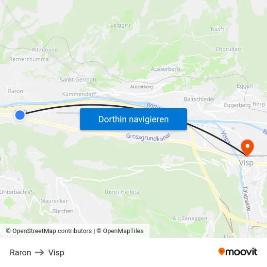 Raron to Visp map