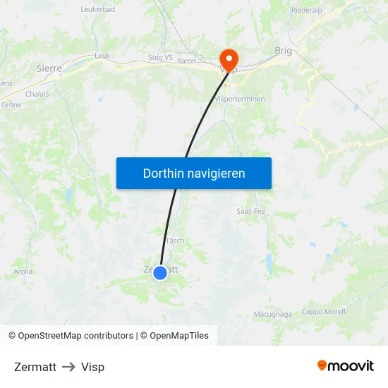 Zermatt to Visp map