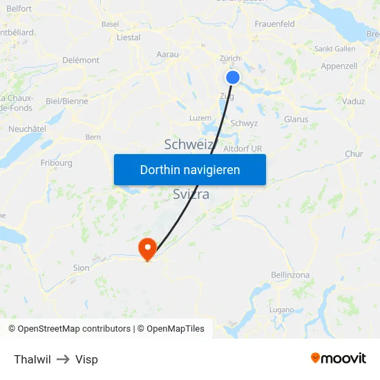Thalwil to Visp map