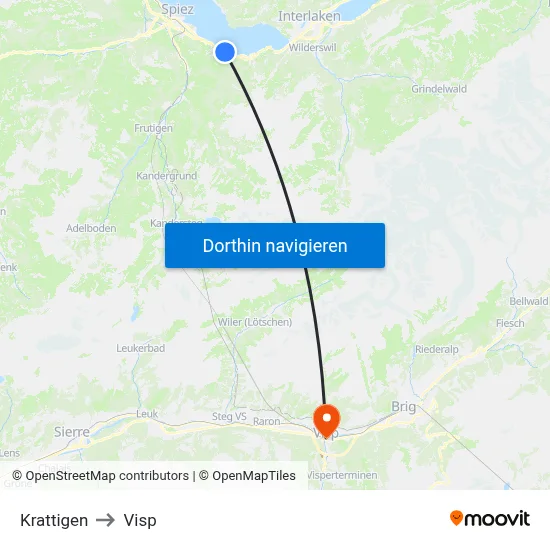 Krattigen to Visp map