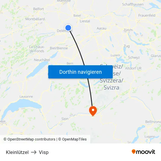 Kleinlützel to Visp map