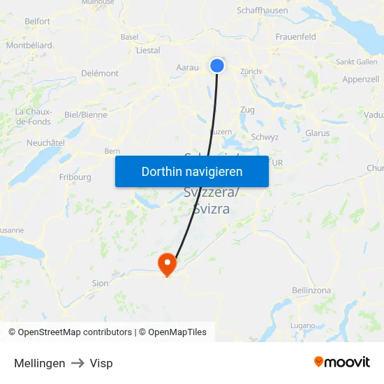 Mellingen to Visp map