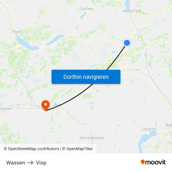 Wassen to Visp map