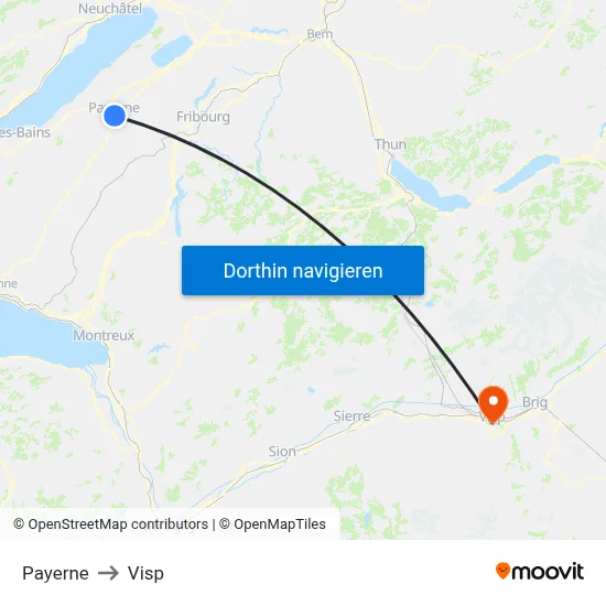 Payerne to Visp map
