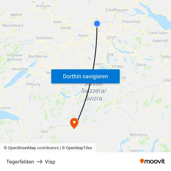 Tegerfelden to Visp map