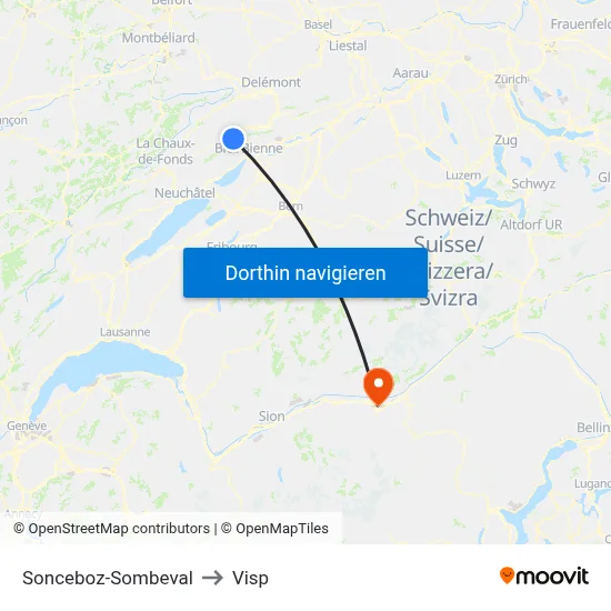 Sonceboz-Sombeval to Visp map