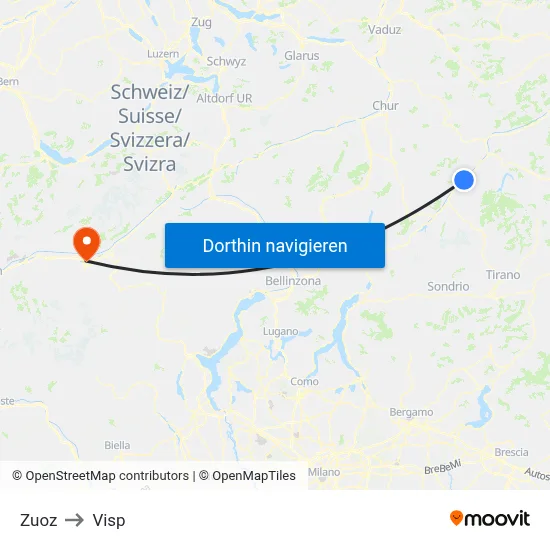 Zuoz to Visp map