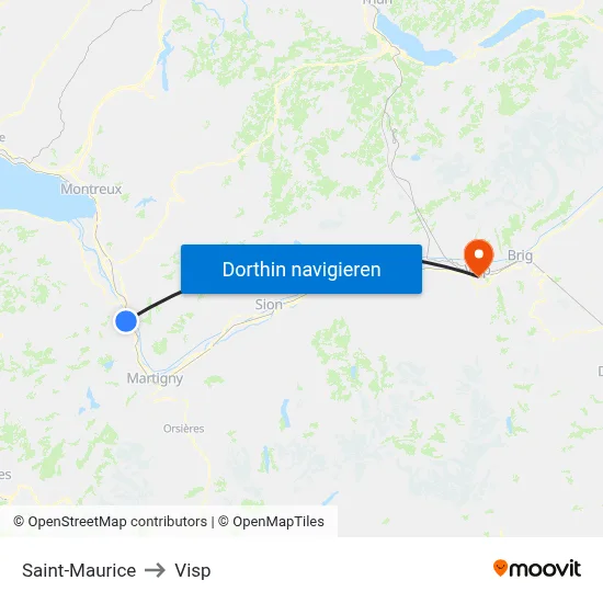 Saint-Maurice to Visp map
