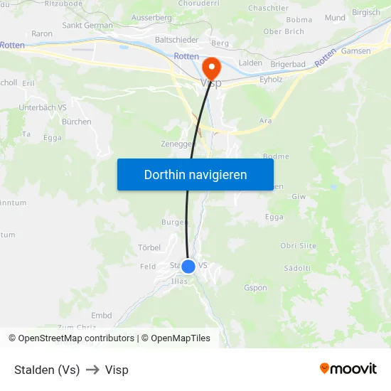 Stalden (Vs) to Visp map