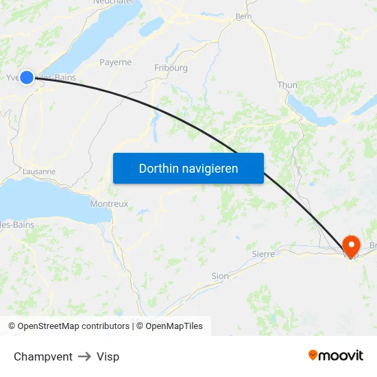Champvent to Visp map