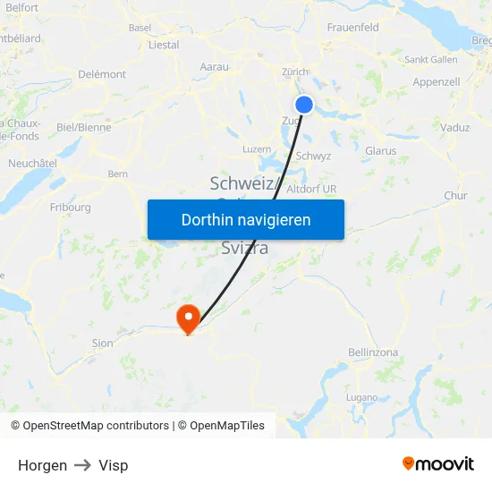 Horgen to Visp map