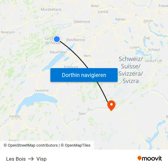 Les Bois to Visp map