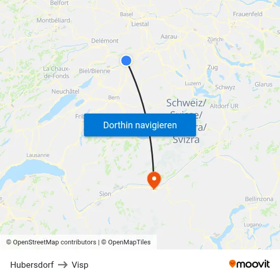 Hubersdorf to Visp map