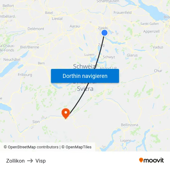 Zollikon to Visp map