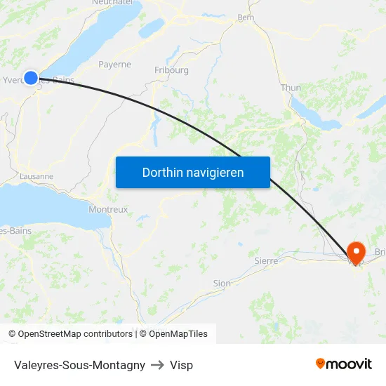 Valeyres-Sous-Montagny to Visp map