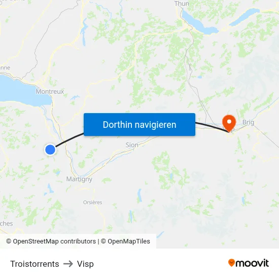 Troistorrents to Visp map