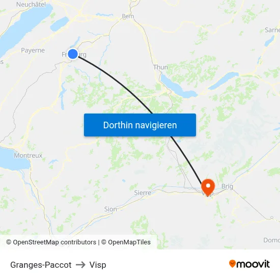 Granges-Paccot to Visp map