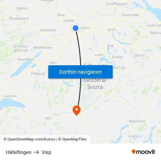Häfelfingen to Visp map