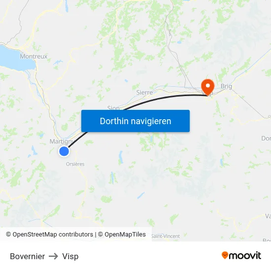 Bovernier to Visp map
