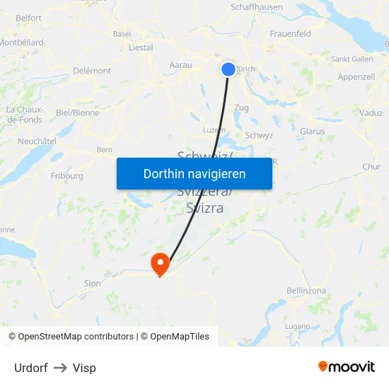 Urdorf to Visp map