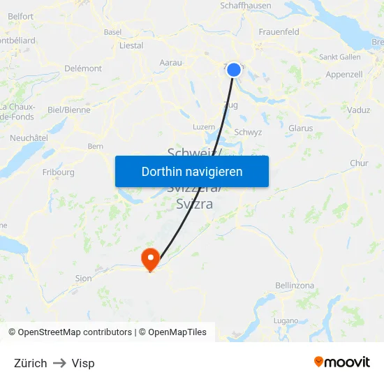 Zürich to Visp map