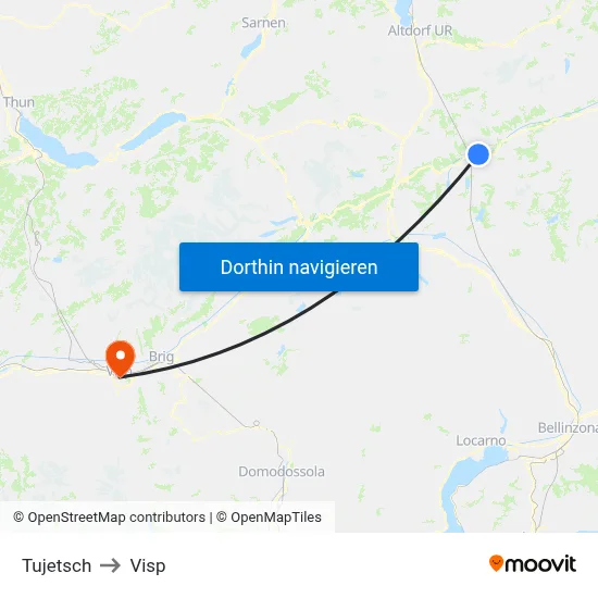 Tujetsch to Visp map