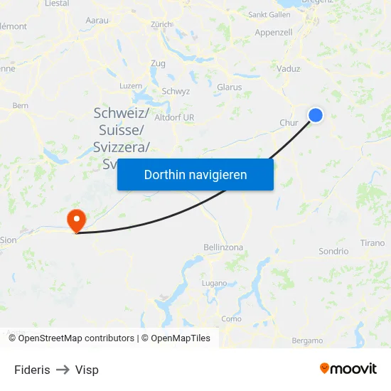 Fideris to Visp map