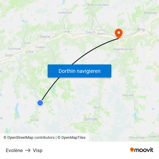 Evolène to Visp map