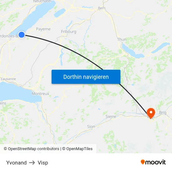 Yvonand to Visp map