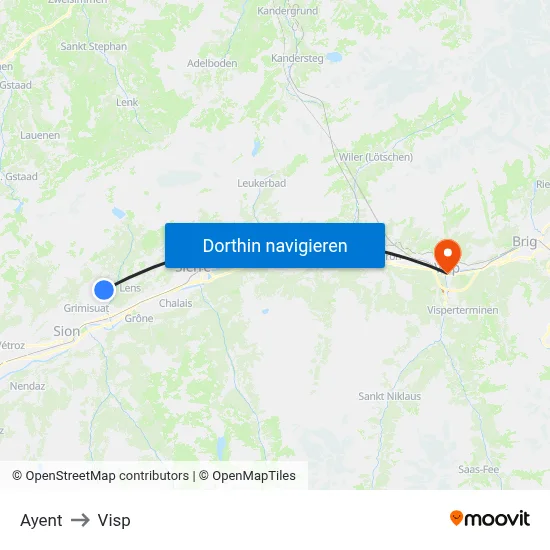 Ayent to Visp map
