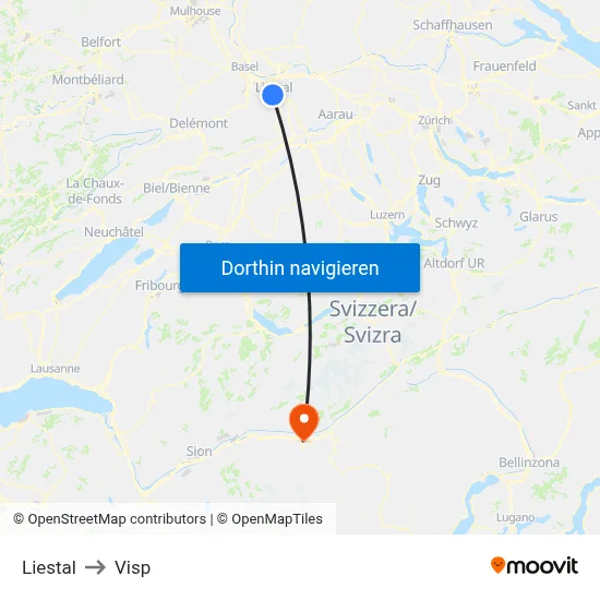 Liestal to Visp map